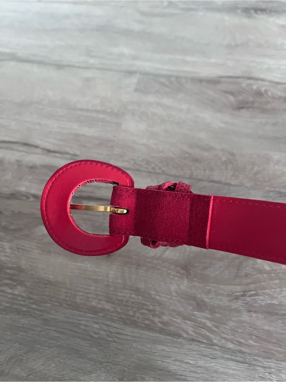 Red Braided Leather Belt with Round Buckle - Picture 6 of 6